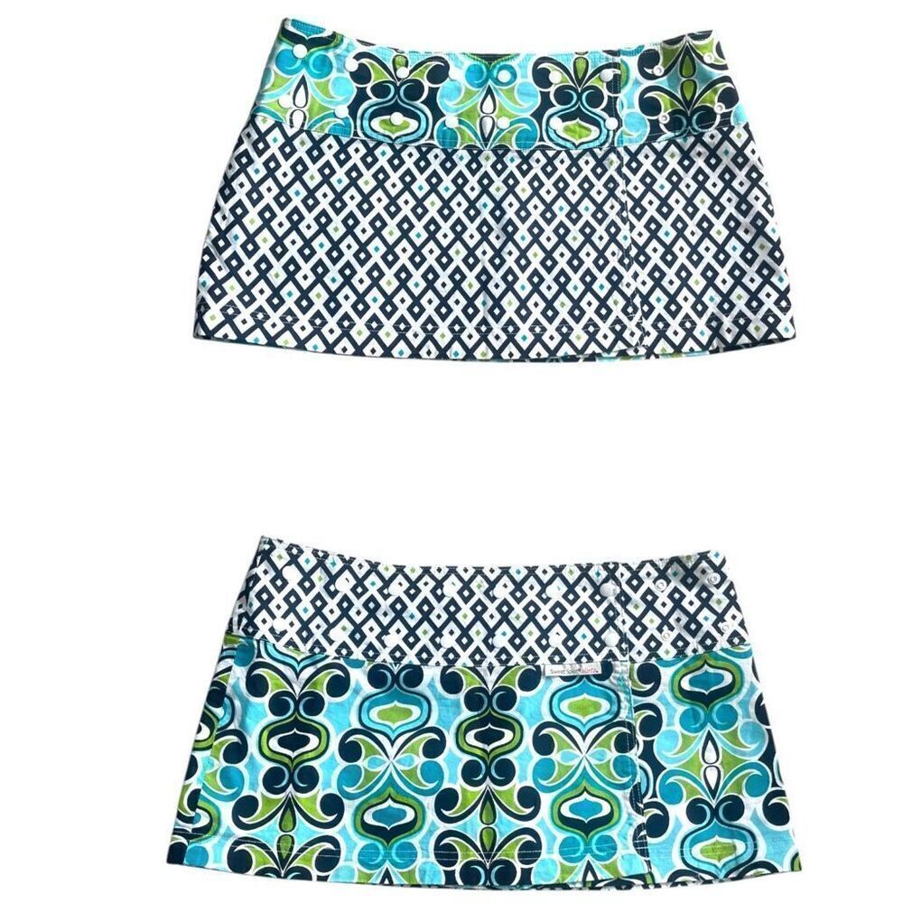 Sweet Spot Reversible Wrap Skort with Adjustable Waist black, aqua, green, white